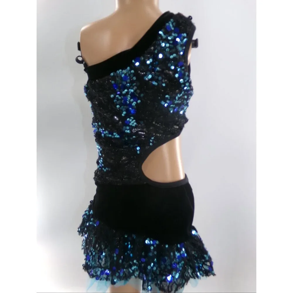 Pre-Owned Dance Costume Large Child Blue Pumpers Jazz Latin Contemporary Skirt